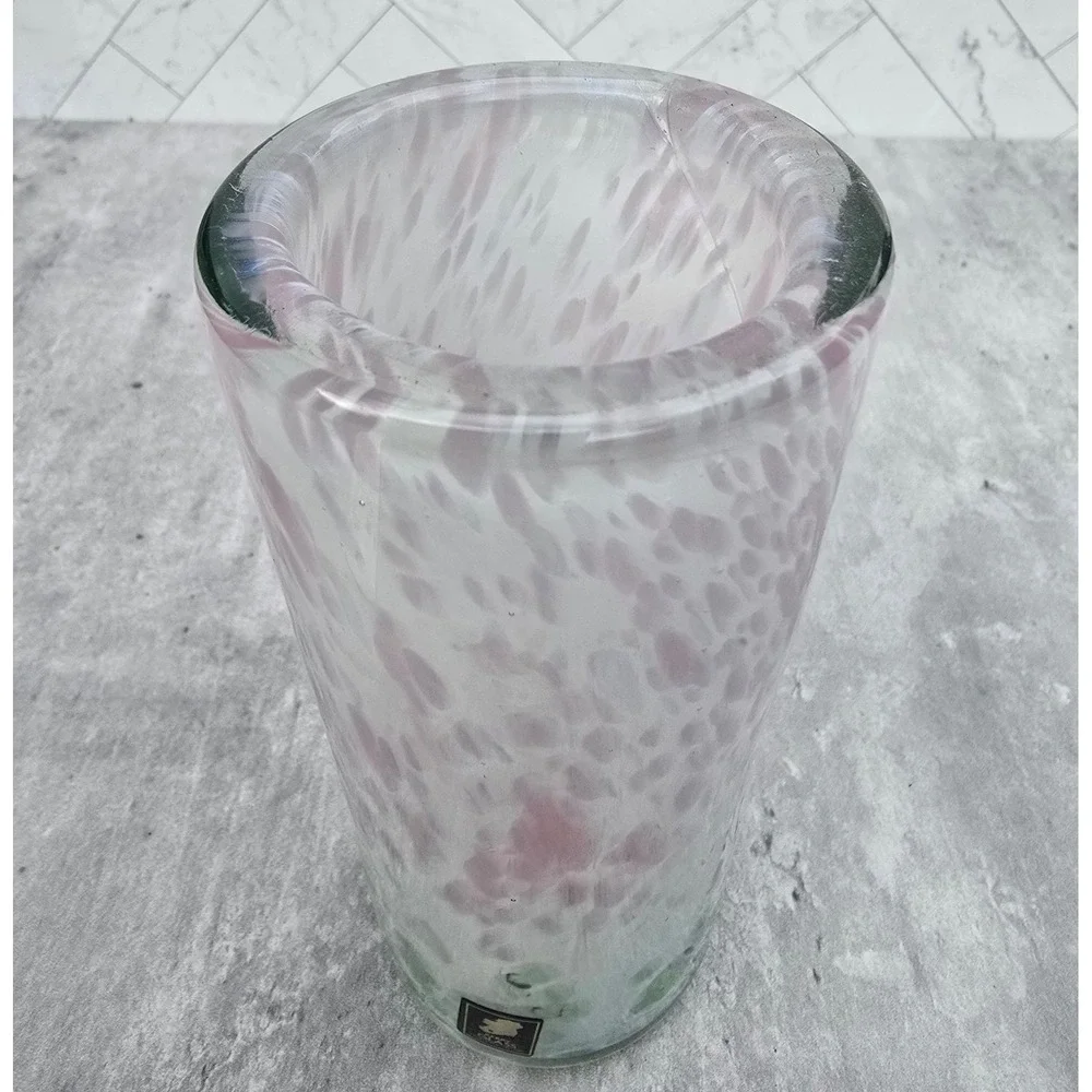 Kerry Glass Handmade Irish Art Glass Cylinder Vase Pink Green Mottled Confetti